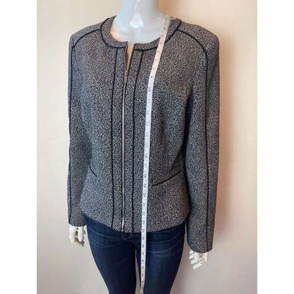 Calvin Klein Womens Piped Tweed Blazer Jacket Full Zip Color Block Gray Size 12 - Picture 4 of 9